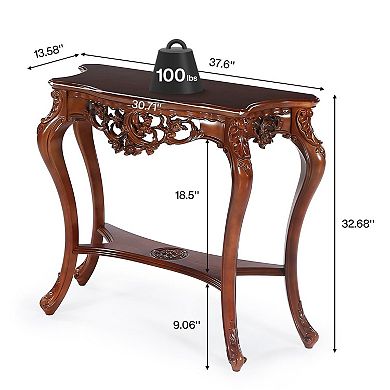 Semicircular Console Table with Shelf, Entryway or Hallway Table, Molded Carved Legs