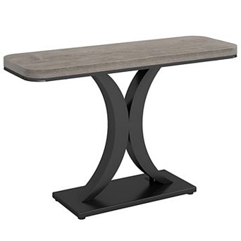 Narrow Console Table with Geometric Pedestal, Industrial Entryway, Hallway, or Sofa Table