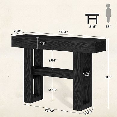 Rectangular Console Table with Lower Shelf, Narrow Entryway Table for Hallway or Living Room