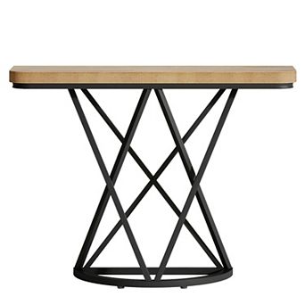 Industrial Entryway Console Table, Wood Top with Black Metal Frame for Hallway or Living Room