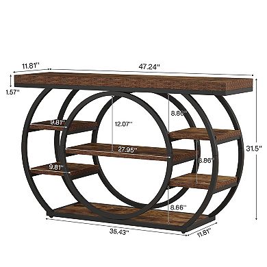 Industrial 5 Tier Console Table, Wood Top for Entryway, Hallway, or Living Room