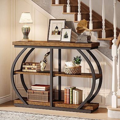 Industrial Console Table with Dual Arched Metal Base, Entryway or Living Room Table