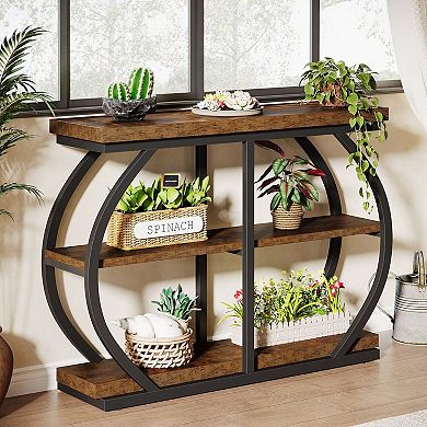 Industrial Console Table with Dual Arched Metal Base, Entryway or Living Room Table