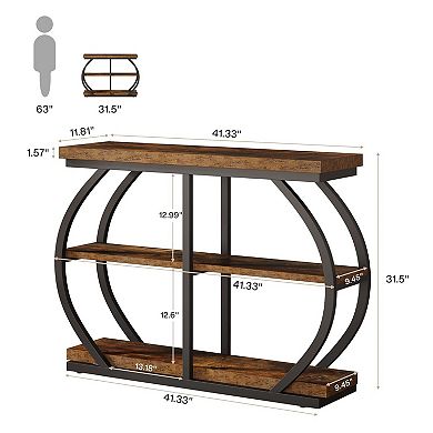 Industrial Console Table with Dual Arched Metal Base, Entryway or Living Room Table