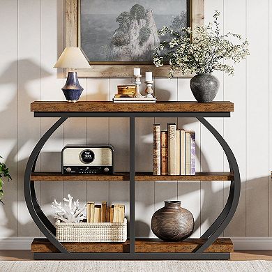 Industrial Console Table with Dual Arched Metal Base, Entryway or Living Room Table