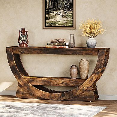 Farmhouse Console Table with Open Shelf for Entryway or Living Room