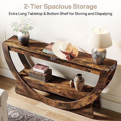 Farmhouse Console Table with Open Shelf for Entryway or Living Room