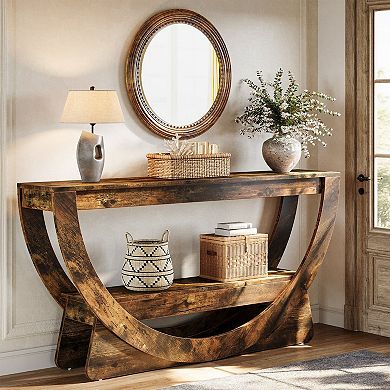 Farmhouse Console Table with Open Shelf for Entryway or Living Room