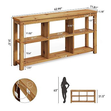 Solid Wood Narrow Console Table, Adjustable 36 Cubbies, Sofa-Back or Stairway Table