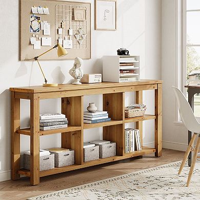 Solid Wood Narrow Console Table, Adjustable 36 Cubbies, Sofa-Back or Stairway Table
