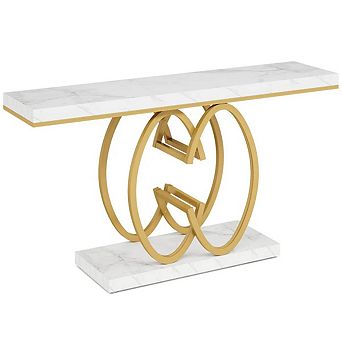 Entryway Console Table with Faux Marble Top and Geometric Base for Hallway or Living Room