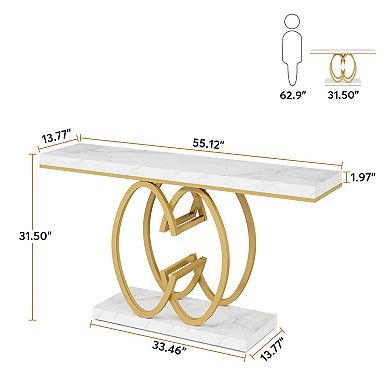 Entryway Console Table with Faux Marble Top and Geometric Base for Hallway or Living Room