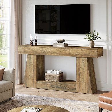 Console Table with Storage Shelves, Farmhouse Sofa Table for Entryway Hallway