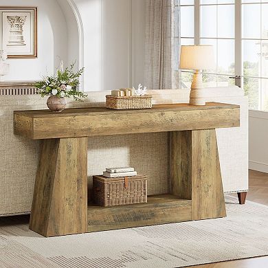 Console Table with Storage Shelves, Farmhouse Sofa Table for Entryway Hallway