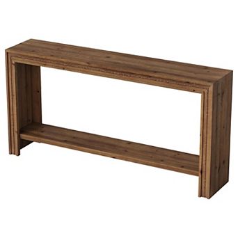 Retro Wood Console Table Narrow Entryway Sofa Table with 2 Storage Shelves