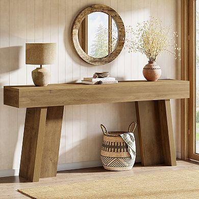 Rectangular Console Table, Farmhouse Wood Grain Table for Living Room or Entryway