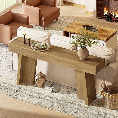 Rectangular Console Table, Farmhouse Wood Grain Table for Living Room or Entryway