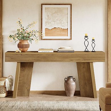 Rectangular Console Table, Farmhouse Wood Grain Table for Living Room or Entryway