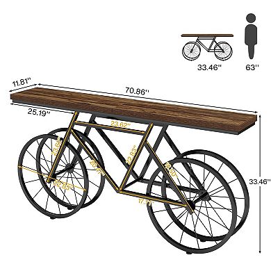 Narrow Bicycle-Base Wood Sofa Table Console Table for Hallway or Living Room