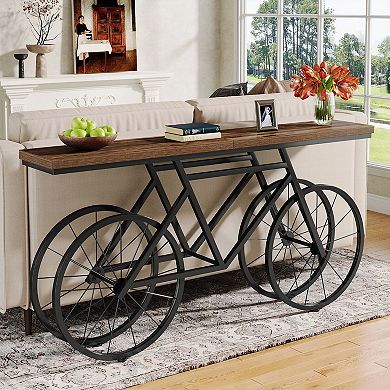 Narrow Bicycle-Base Wood Sofa Table Console Table for Hallway or Living Room