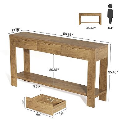 Slim Modern Farmhouse Wood Sofa Table Entryway Console Table with Storage Drawers