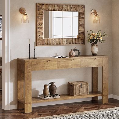 Slim Modern Farmhouse Wood Sofa Table Entryway Console Table with Storage Drawers