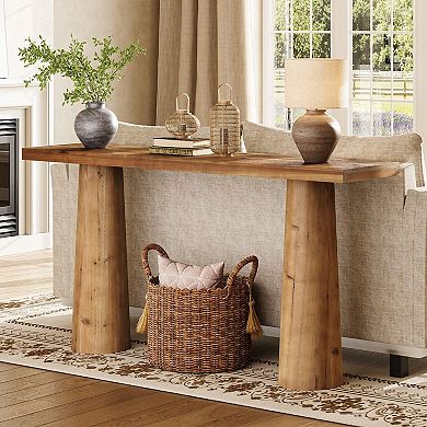 Narrow Farmhouse Console Table Wood Sofa Table with Open Shelf Storage