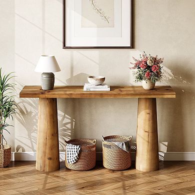 Narrow Farmhouse Console Table Wood Sofa Table with Open Shelf Storage
