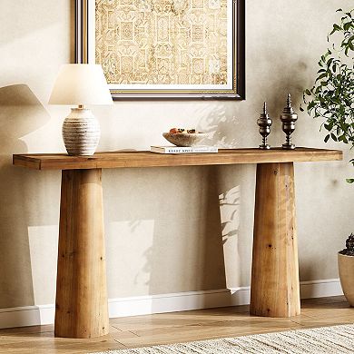Narrow Farmhouse Console Table Wood Sofa Table with Open Shelf Storage