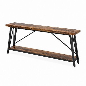 Long Slim Console Table, Two Tier Wood Look and Metal Table for Hallway