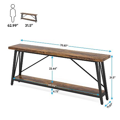 Long Slim Console Table, Two Tier Wood Look and Metal Table for Hallway