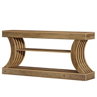 Long Farmhouse Sofa Table with Shelves, Narrow Console Table for Hallway or Living Room