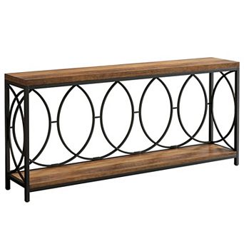 Console Table with Storage Shelves, Narrow Sofa Table for Entryway or Hallway, Wood and Metal