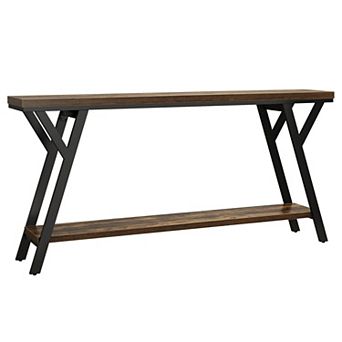 Slim Industrial Console Table, Two Tier Wood Grain Table for Entryway or Living Room