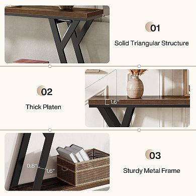 Slim Industrial Console Table, Two Tier Wood Grain Table for Entryway or Living Room