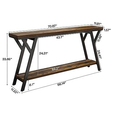 Slim Industrial Console Table, Two Tier Wood Grain Table for Entryway or Living Room