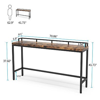 Narrow Console Table, Long Sofa Table with Wood Look Top and Metal Frame