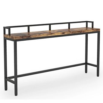 Narrow Console Table, Long Sofa Table with Wood Look Top and Metal Frame
