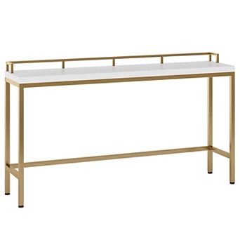Narrow Console Table, Long Sofa Table with Wood Look Top and Metal Frame