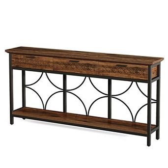 Industrial Sofa Table with Drawers, Slim Console Table for Hallway or Living Room
