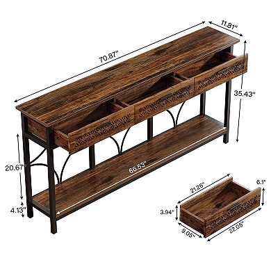 Industrial Sofa Table with Drawers, Slim Console Table for Hallway or Living Room