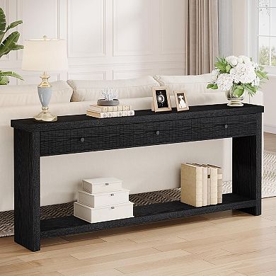 Long Narrow Console Table with Drawers for Hallway or Living Room