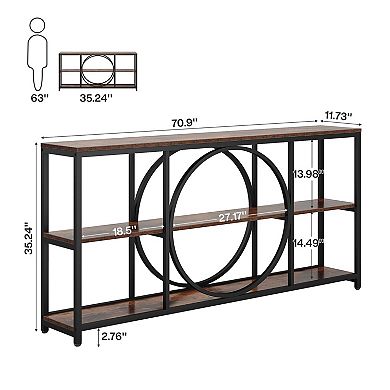 Narrow Sofa Table with Storage Shelves, Wood Look Console Table for Hallway