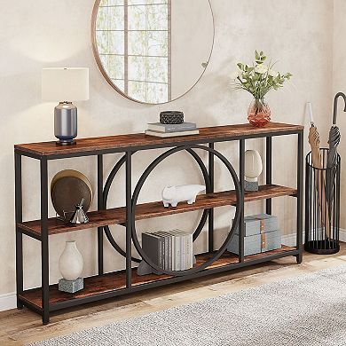 Narrow Sofa Table with Storage Shelves, Wood Look Console Table for Hallway