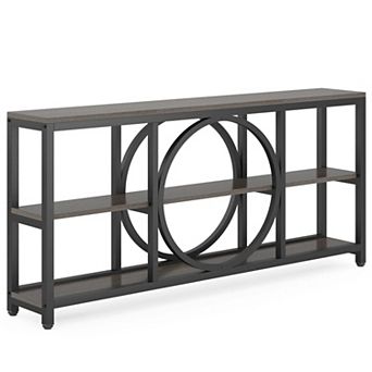 Narrow Sofa Table with Storage Shelves, Wood Look Console Table for Hallway