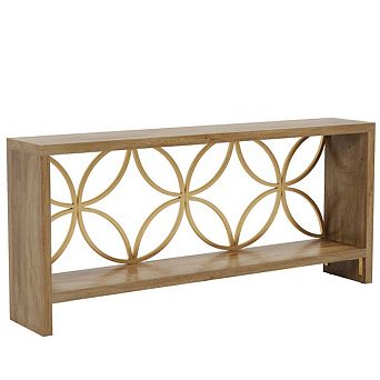 Long Narrow Console Table, Entryway Table with Wood Grain and Open Shelves