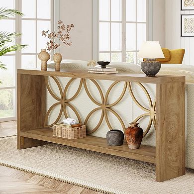 Long Narrow Console Table, Entryway Table with Wood Grain and Open Shelves