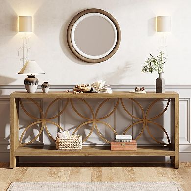 Long Narrow Console Table, Entryway Table with Wood Grain and Open Shelves