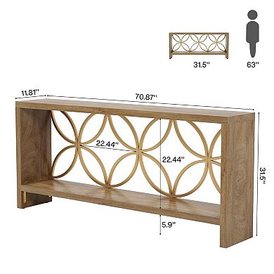 Long Narrow Console Table, Entryway Table with Wood Grain and Open Shelves