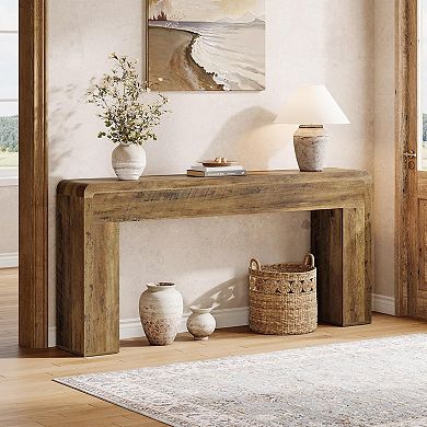 Long Hallway Console Table with Wood Finish and Lower Storage Shelf